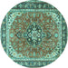 Round Machine Washable Persian Turquoise Traditional Area Rugs, wshtr3375turq