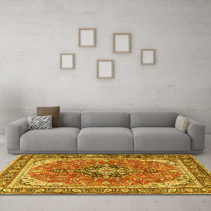Machine Washable Persian Yellow Traditional Rug in a Living Room, wshtr3375yw