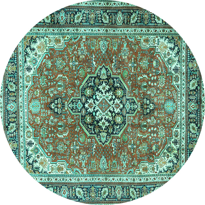 Round Persian Turquoise Traditional Rug, tr3375turq