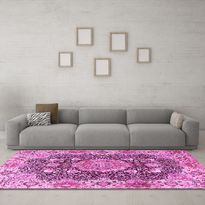 Machine Washable Persian Pink Traditional Rug in a Living Room, wshtr3376pnk