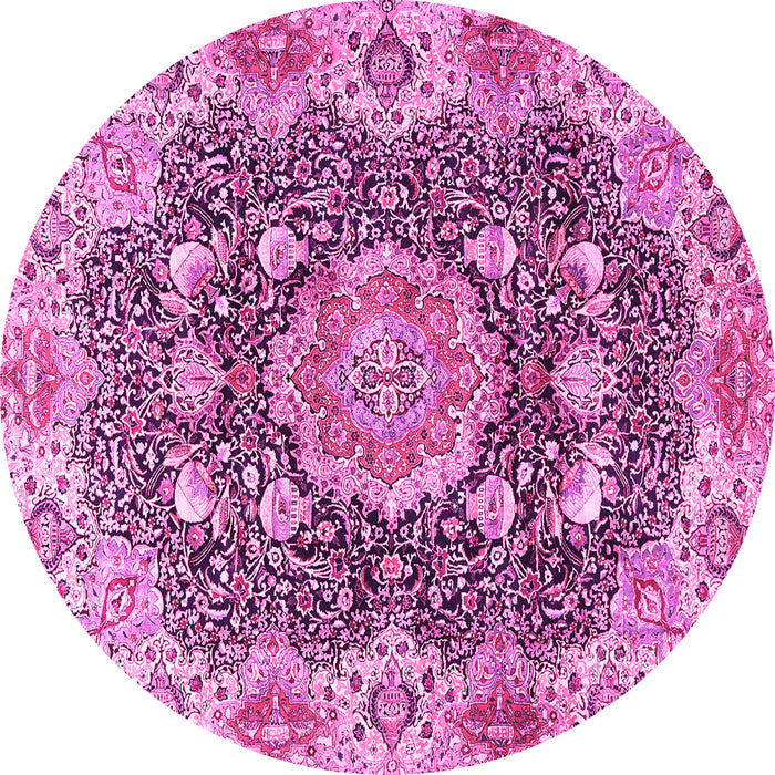 Round Machine Washable Persian Pink Traditional Rug, wshtr3376pnk