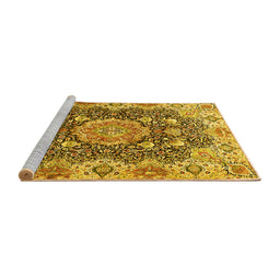 Sideview of Machine Washable Persian Yellow Traditional Rug, wshtr3376yw