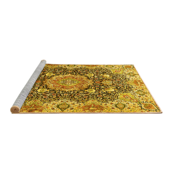 Sideview of Machine Washable Persian Yellow Traditional Rug, wshtr3376yw