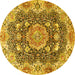 Round Persian Yellow Traditional Rug, tr3376yw