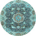 Round Machine Washable Persian Light Blue Traditional Rug, wshtr3376lblu