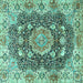 Square Machine Washable Persian Turquoise Traditional Area Rugs, wshtr3376turq