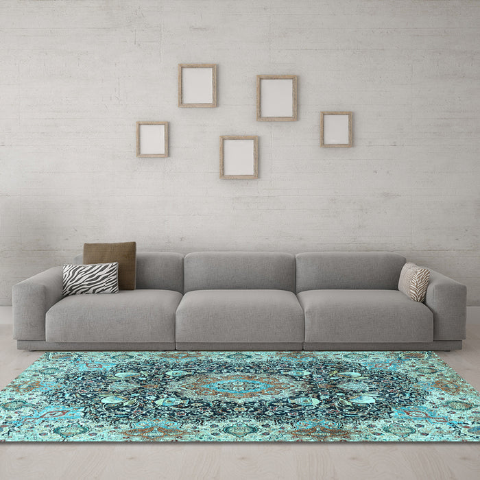Machine Washable Persian Light Blue Traditional Rug in a Living Room, wshtr3376lblu