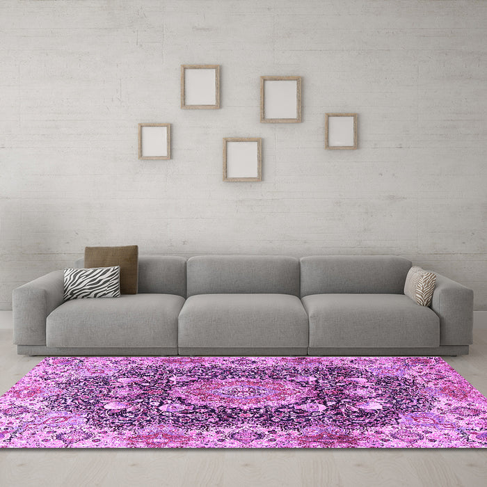 Machine Washable Persian Purple Traditional Area Rugs in a Living Room, wshtr3376pur