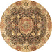 Round Machine Washable Persian Brown Traditional Rug, wshtr3376brn