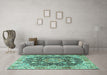 Machine Washable Persian Turquoise Traditional Area Rugs in a Living Room,, wshtr3376turq