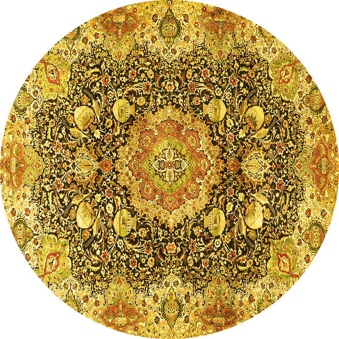 Round Machine Washable Persian Yellow Traditional Rug, wshtr3376yw