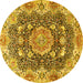 Round Machine Washable Persian Yellow Traditional Rug, wshtr3376yw