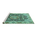 Sideview of Machine Washable Persian Turquoise Traditional Area Rugs, wshtr3376turq