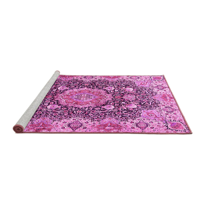 Sideview of Machine Washable Persian Pink Traditional Rug, wshtr3376pnk