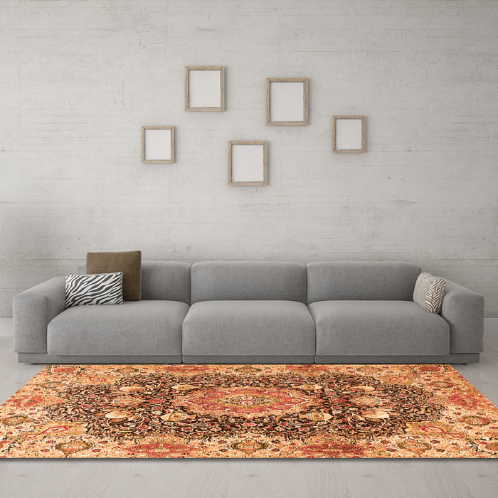 Machine Washable Persian Orange Traditional Area Rugs in a Living Room, wshtr3376org