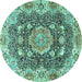 Round Persian Turquoise Traditional Rug, tr3376turq