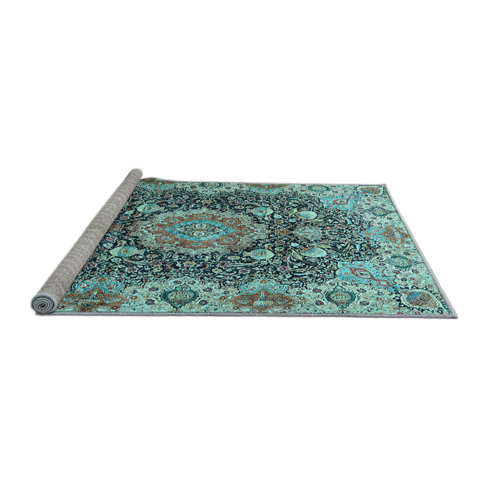 Sideview of Machine Washable Persian Light Blue Traditional Rug, wshtr3376lblu