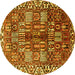 Round Machine Washable Persian Yellow Traditional Rug, wshtr3377yw