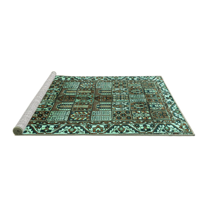 Sideview of Machine Washable Persian Turquoise Traditional Area Rugs, wshtr3377turq