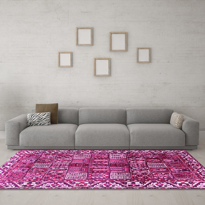 Machine Washable Persian Pink Traditional Rug in a Living Room, wshtr3377pnk