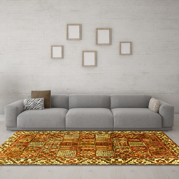 Machine Washable Persian Yellow Traditional Rug in a Living Room, wshtr3377yw