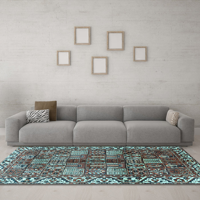 Machine Washable Persian Light Blue Traditional Rug in a Living Room, wshtr3377lblu
