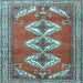 Square Machine Washable Persian Light Blue Traditional Rug, wshtr3378lblu