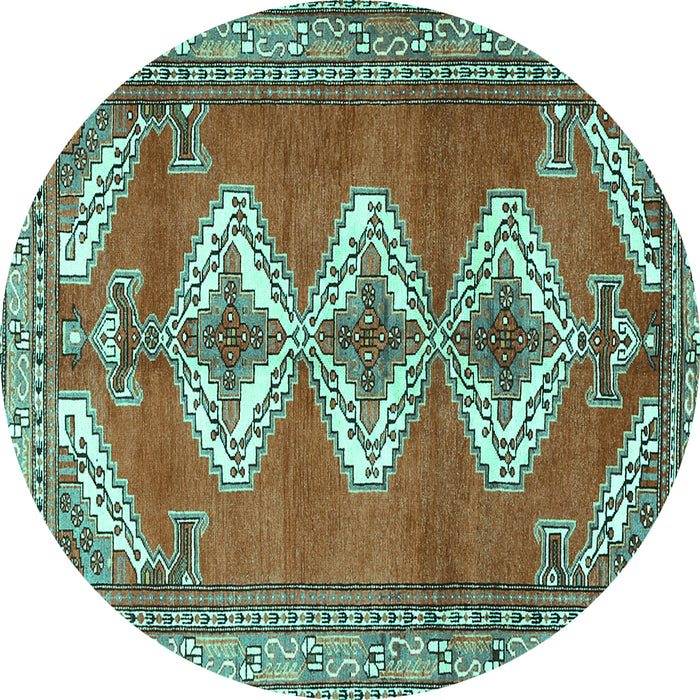 Round Machine Washable Persian Turquoise Traditional Area Rugs, wshtr3378turq