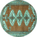 Round Persian Turquoise Traditional Rug, tr3378turq