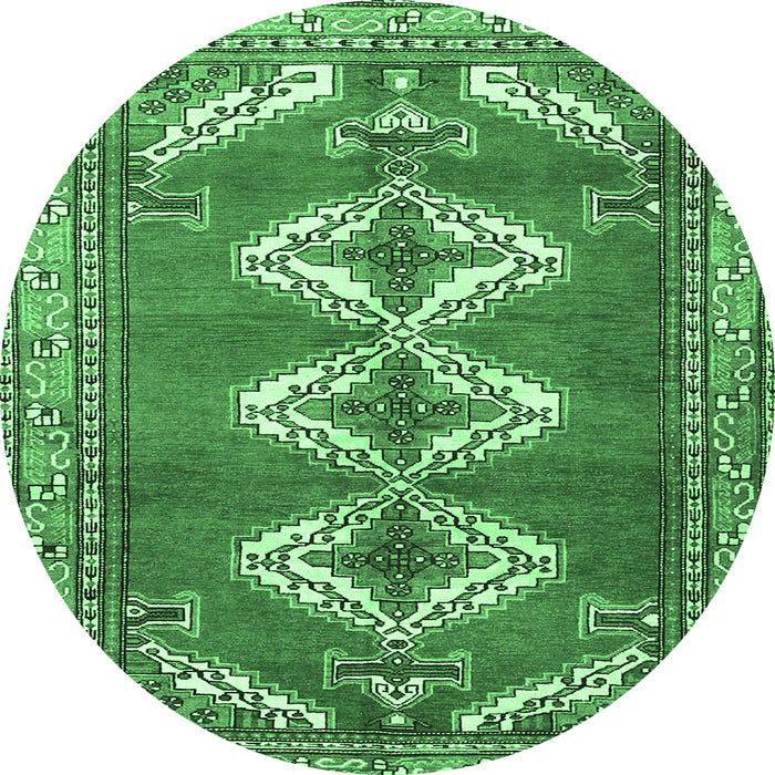 Round Machine Washable Persian Emerald Green Traditional Area Rugs, wshtr3378emgrn