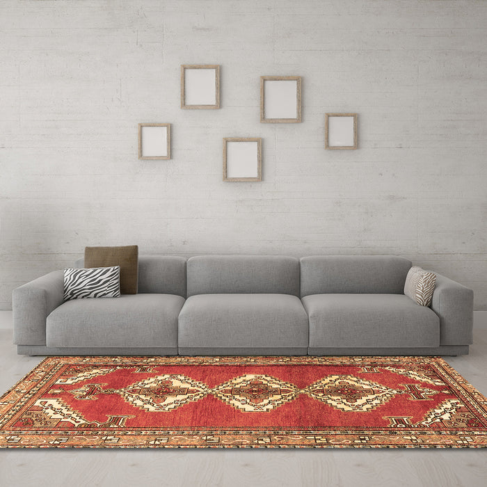 Machine Washable Persian Brown Traditional Rug in a Living Room,, wshtr3378brn