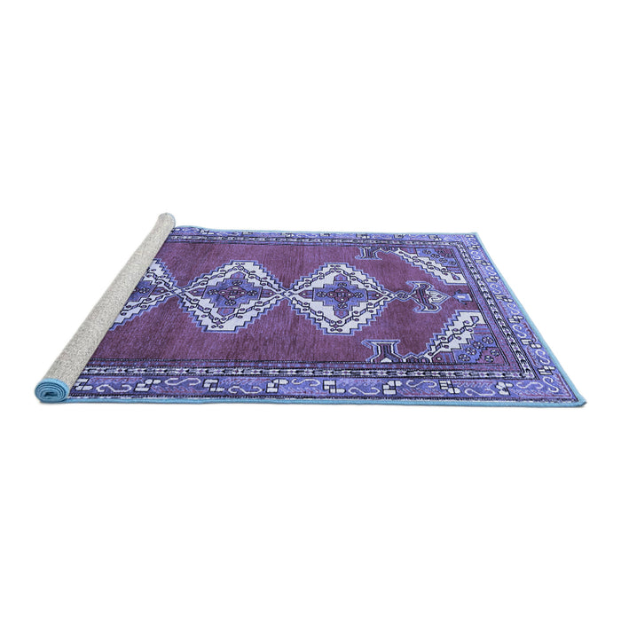 Sideview of Machine Washable Persian Blue Traditional Rug, wshtr3378blu