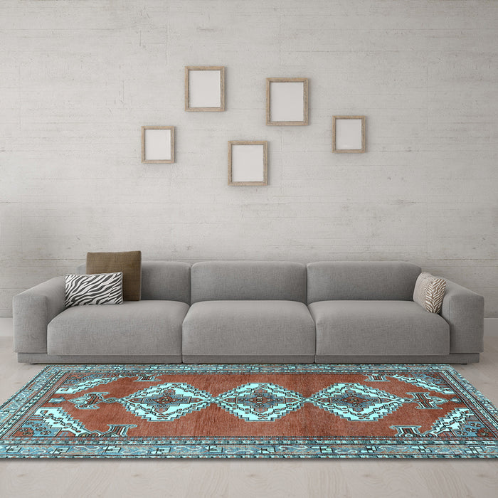 Machine Washable Persian Light Blue Traditional Rug in a Living Room, wshtr3378lblu