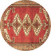 Round Persian Brown Traditional Rug, tr3378brn