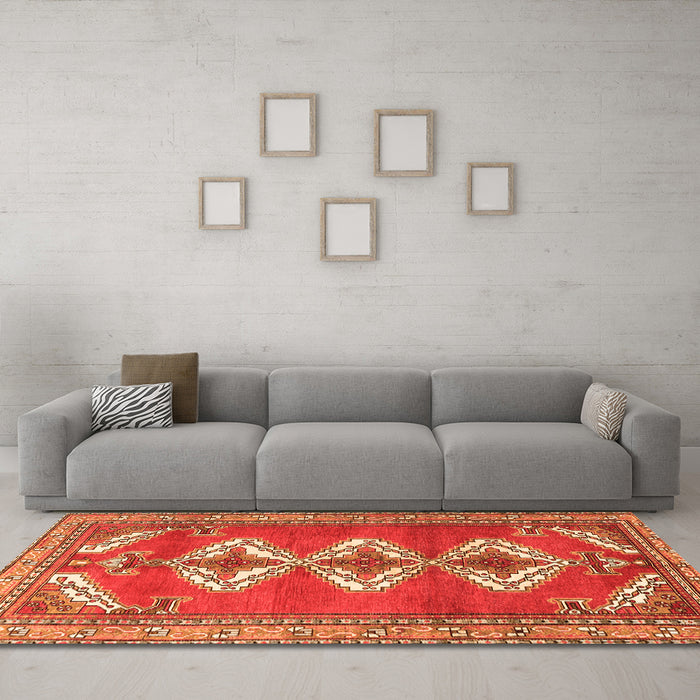 Machine Washable Persian Orange Traditional Area Rugs in a Living Room, wshtr3378org