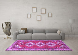 Machine Washable Persian Purple Traditional Area Rugs in a Living Room, wshtr3378pur
