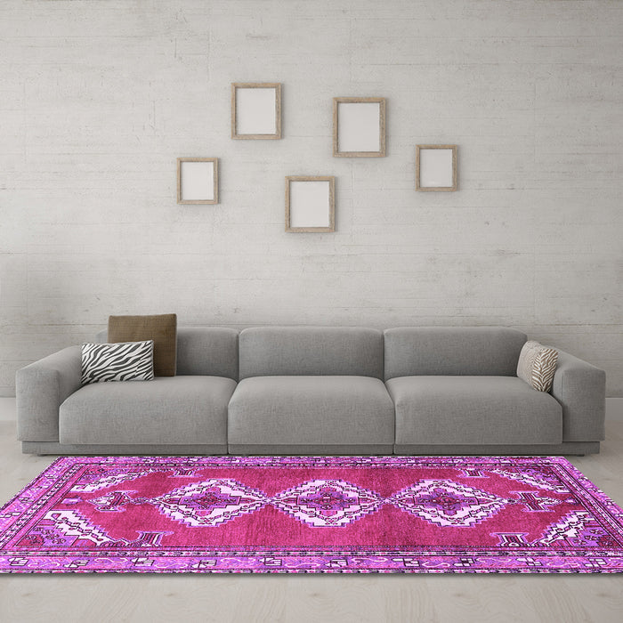 Machine Washable Persian Purple Traditional Area Rugs in a Living Room, wshtr3378pur