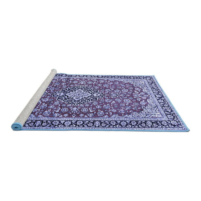 Sideview of Machine Washable Medallion Blue Traditional Rug, wshtr3379blu