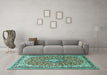 Machine Washable Medallion Turquoise Traditional Area Rugs in a Living Room,, wshtr3379turq