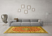 Machine Washable Medallion Yellow Traditional Rug in a Living Room, wshtr3379yw