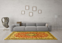 Machine Washable Medallion Yellow Traditional Rug, wshtr3379yw