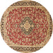 Round Machine Washable Medallion Brown Traditional Rug, wshtr3379brn