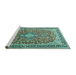 Sideview of Machine Washable Medallion Turquoise Traditional Area Rugs, wshtr3379turq