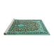 Sideview of Machine Washable Medallion Turquoise Traditional Area Rugs, wshtr3379turq