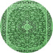 Round Machine Washable Medallion Emerald Green Traditional Area Rugs, wshtr3379emgrn