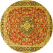 Round Machine Washable Medallion Yellow Traditional Rug, wshtr3379yw