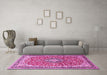 Machine Washable Medallion Pink Traditional Rug in a Living Room, wshtr3379pnk