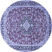 Round Machine Washable Medallion Blue Traditional Rug, wshtr3379blu