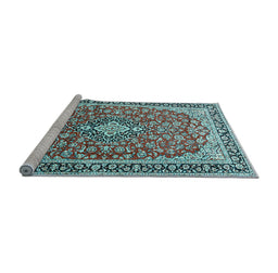 Sideview of Machine Washable Medallion Light Blue Traditional Rug, wshtr3379lblu