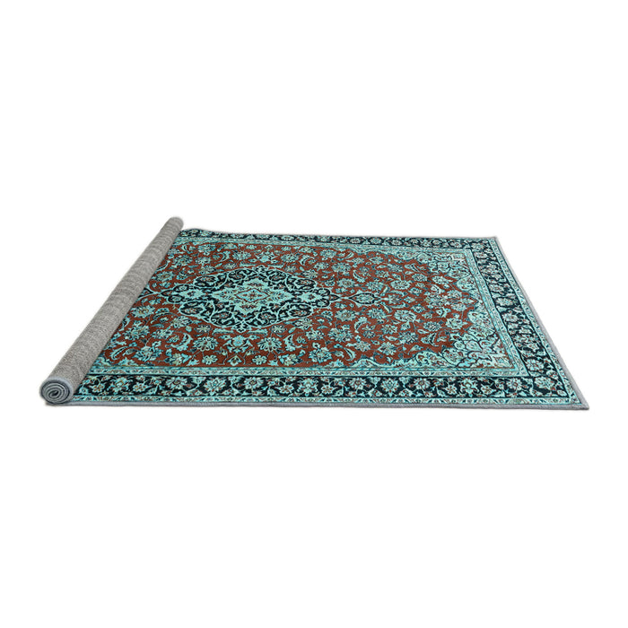 Sideview of Machine Washable Medallion Light Blue Traditional Rug, wshtr3379lblu